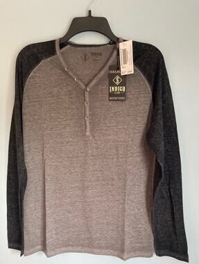 Indigo Star Mens Long Sleeve T-Shirt Small Gray Black Casual Comfort